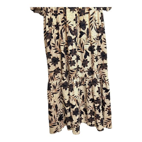 ELOQUII Floral Puff Sleeve‎ Tiered Cotton Midi Dress Cream Navy Blue Women's 16 - Picture 5 of 11